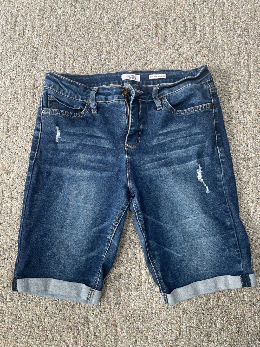 Royalty Light Blue High Rise Bermuda Jean Shorts